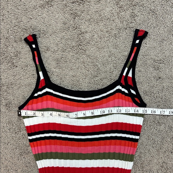 SOLID & STRIPED Red Pink Green Striped Ribbed Midi Dress - Picture 10 of 15